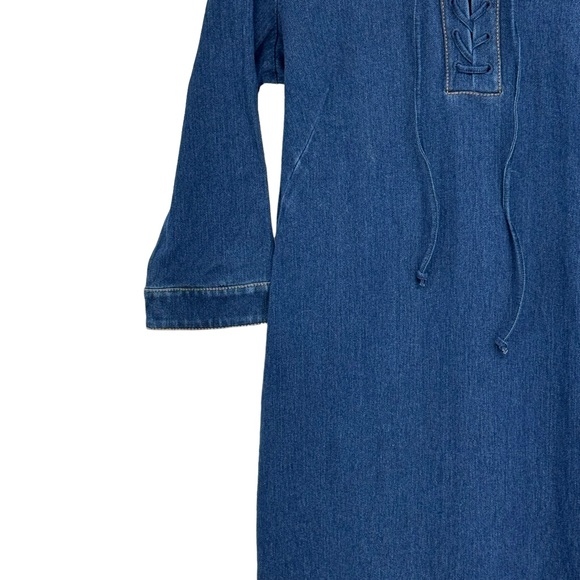 J McLaughlin Size Medium Blue Medora Cotton/Spandex Lace Up Shift Dress - Picture 4 of 11